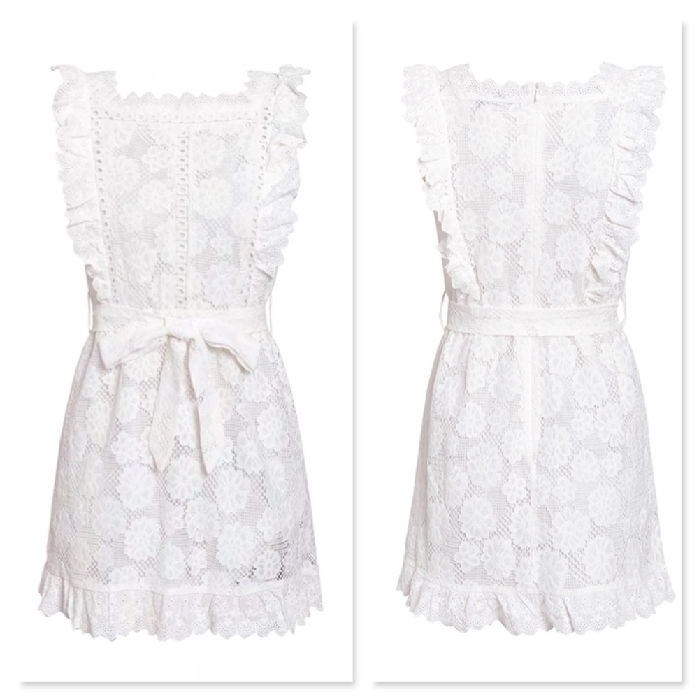 Eyelet White Belted Fit and Flared Mini Dress - Picture 5 of 8